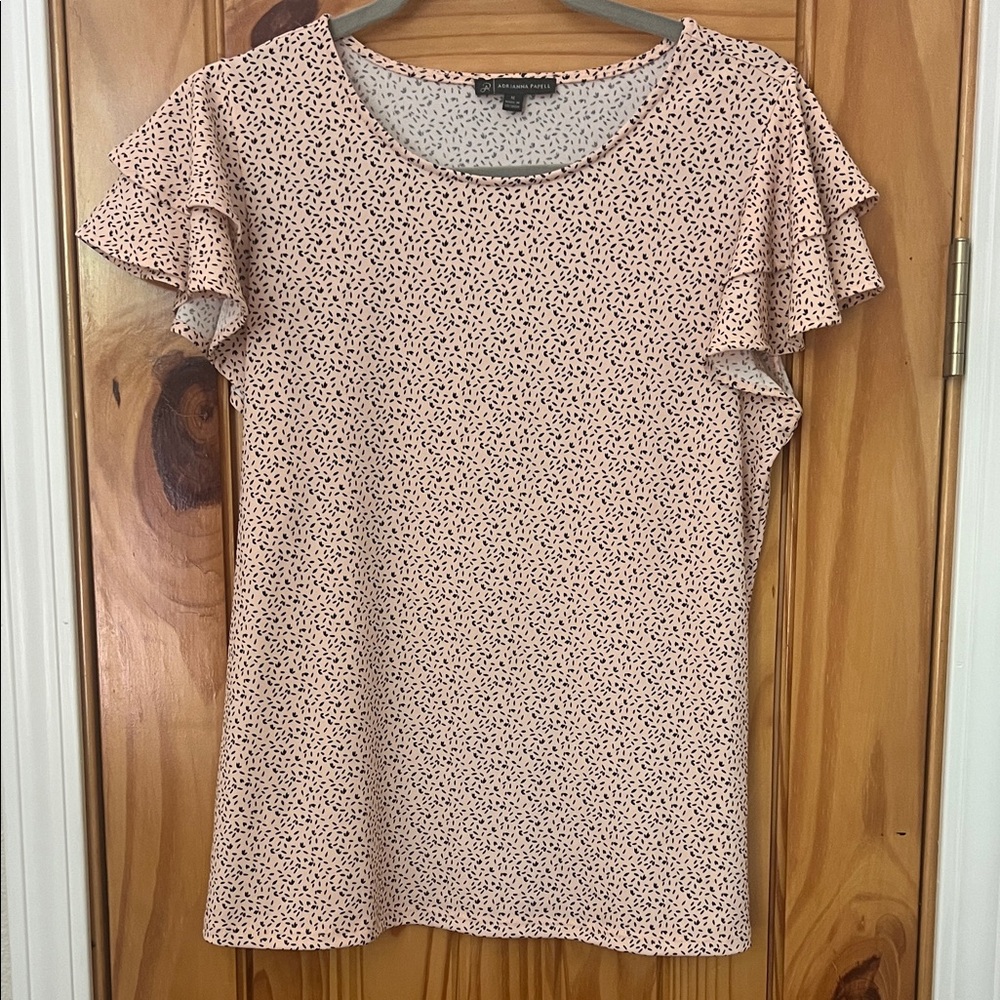 Adrianna Papell Pink Patterned Ruffle Sleeve Blouse M